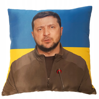 Vankúš - Vlajka Ukrajiny, prezident Zelanski, hladký vankúš