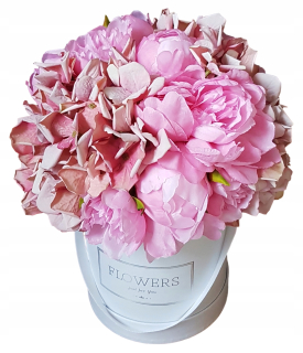Kompozícia kvetinová skrinka ružová hydrangea hydrangea