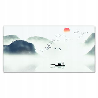 Fotografie Glass Lake Mountains Fog Birds 140x70