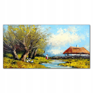 Sklenená fotoobraz Dedinské stromy s oblakmi 140x70 cm