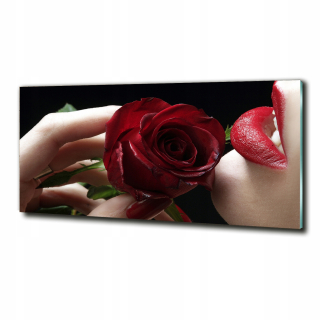 Foto-skla fotografia veľká žena s ružou 125x50