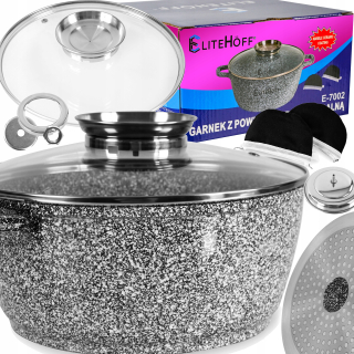 Hrniec, kastrol - Pot 20cm keramická 2,3l mramor kryt XL