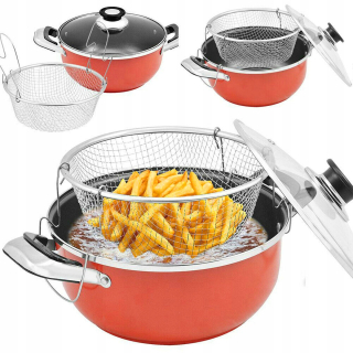 Hrniec, kastrol - Pot na hranolky cestoviny fritéza 28cm + sitko