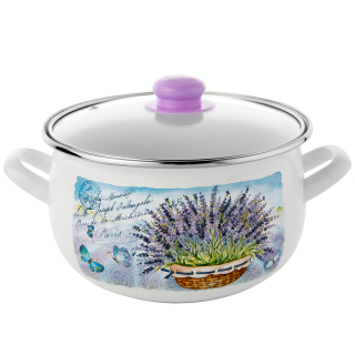 Hrniec, kastrol - Smaltový hrniec smalt lavanda biela 20cm 4.2l