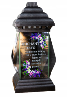 Náhrobný lampáš - SKLENENÁ LAMPIÓNOVÁ SVIEČKOVÁ MINIŠATY SO STRIEBORNOU RUŽOU