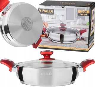 Hrniec, kastrol - Pot nízka oceľ 3L s vekom 24 cm indukcia