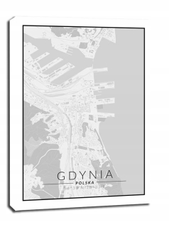 Gdynia mapa čiernobiela - obrázok na plátne