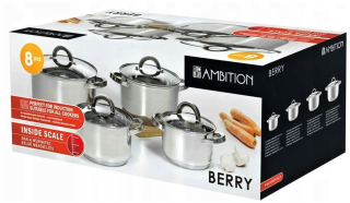 Súprava hrncov - Súprava hrncov Ambition Berry, nehrdzavejúca oceľ, 8 ks.