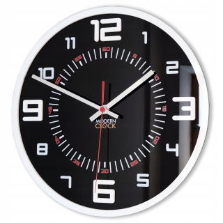Hodiny - Nástenné hodiny ModernClock biele, čierne, odtiene červenej, 30 cm