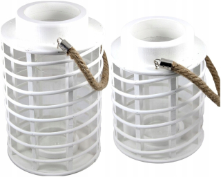 Sada 2 lampášky bieleho dreva 32,5 cm+23,5 cm