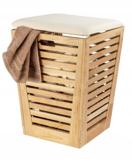 Kôš na prádlo - 55L práčovňa Bambus kúpeľňa Pouf 2in1
