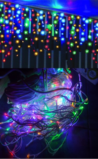 Svetla na Vianočný stromček - Opona-cencúľ 200LED Farebné + Cold Flash biela