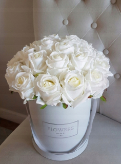 Kvetinová ozdoba - FLOWER BOX ROSES silikónová biela guma rose pink