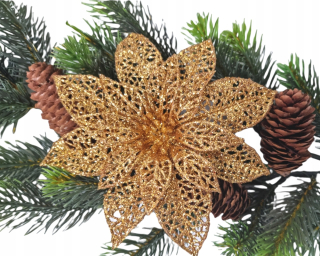 Vianočné ozdoby - Kvety na vianočný stromček Betlehem Gold Star 15 cm