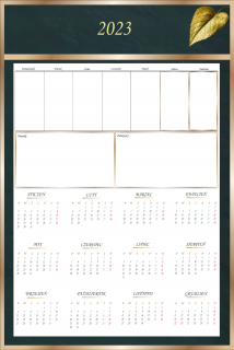 Kalendár 2023 Planner Tyg Magnet Zlatý list 40x60
