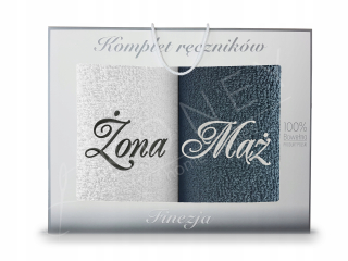 Sada plaviek uterákov s bielym grafitovým výšivkom