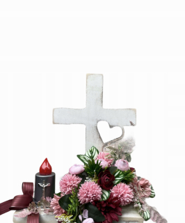 Veniec, kvety ikebana na hrob - Zloženie čelenky na hrob cross s spojovacími sviečkami