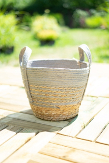 Kôš, košík - Boho bio košík z morskej trávy s ušami h = 23 cm