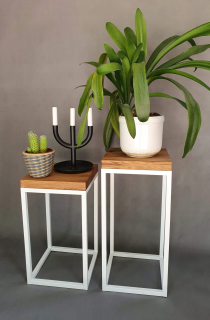 Stojan na kvety - LOFT stojan na kvety malý dub BIELY 30x30x50