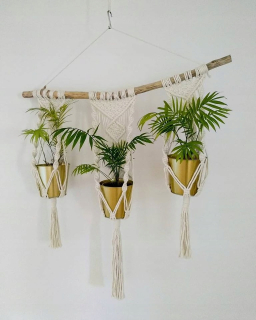 Stojan na kvety - Macramé Boho záhonu na prírodné palicu