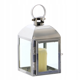 Lampáš, svietník - Kov chrómovaný strieborný lucernu 18,5 cm 1075