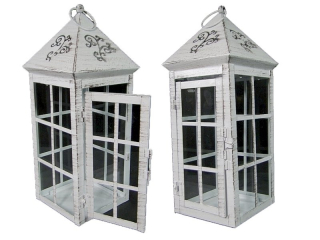 Lampáš, svietník - Záhradný lampáš kov bielej trela L44