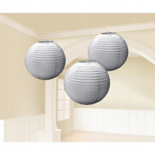 Lampáš, svietník - PAPIER LANTERN 24 CM STRIEBRO 3 KUSOVÁ DEKORÁCIA