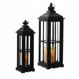 Lampáš, svietník - Lucerny drevené lampáše 2 ks 57/77 ČIERNE