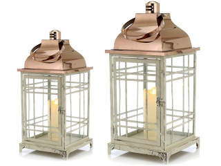 Dekoračný lampáš, kov, sklo, 49 cm