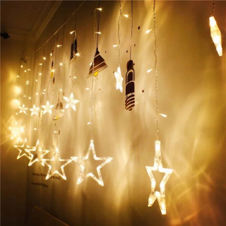 Vianočné osvetlenie - Vianočný strom žiarovky LED záclony zavesené hviezdy