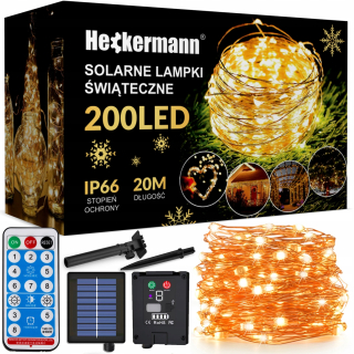 GIRLAND DRÔTOVÉ LAMPY TEPLÉ BIELE SVETLO IP66 SOLAR 20m 200 LED