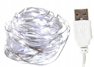 DRÔTOVÉ LAMPY, 100 LED, USB, dĺžka 10 m STUDENÁ