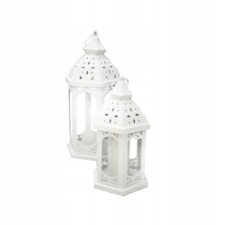 Lampáš, svietník - Lantern Lantern Flower Vintage White Metal X2