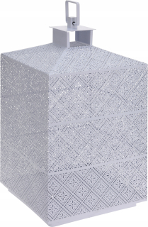Lampáš, svietník - Metal Lantern OpenWork Lantern 20x20cm biely