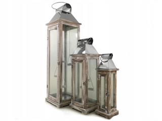 Lampáš, svietník - Záhradný lampáš drevená lampáš set 3v1