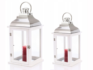 Lampáš, svietník - Majáky White drevo chróm kpl. 2 kusy 32 a 46 cm
