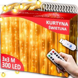 VEĽKÁ LED SVETELNÁ ZÁCLONA 3x3m DEKORATÍVNE SVIETIDLÁ VONKAJŠIE GARLANDA ZLATÁ