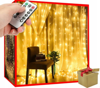 LED OSVETLENIA 3x3 VIANOČNÉ OKNO SVETELNÁ ZÁCLONA TEPLÁ BIELA USB + DIAĽKOVÉ OVLÁDANIE