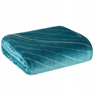 Prikrývka na posteľ - Eurofirany Koc Polyester 200 x 150 cm odtiene modrej, zlatá