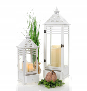 Lanternovaná lampa drevená biela veľká súprava 98 cm