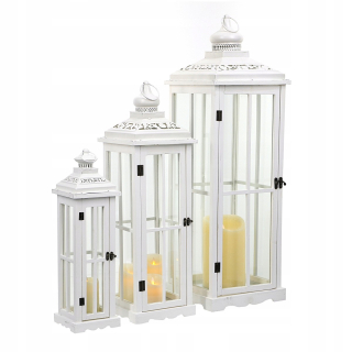 Lampáš, svietník - Lucerna drevená lampáš White Set 3v1 veľká