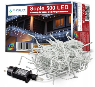 Vonkajšie vianočné osvetlenie - Vianočný strom žiarovky cencúle 500LED 18m biely studený CH34