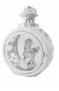 Veľký dekoratívny lampáš s dvierkami pre LED sviečkovú vložku 23 cm biela
