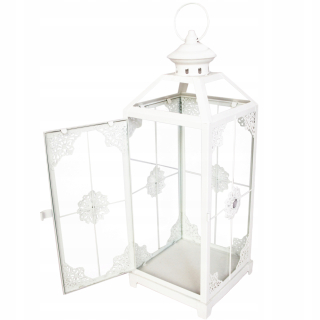 Lampáš, svietník - Flower kov bielej štýlový držiak lampáš sviečka