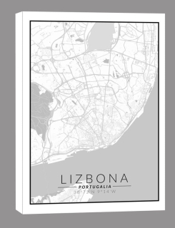 Lisabonská mapa čiernobiela - obrázok na plátne