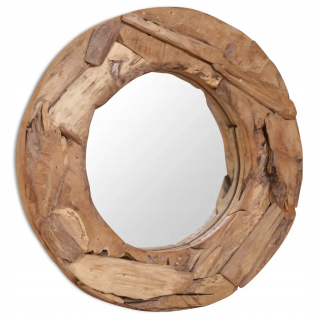Zrkadlo - Dekoratívne zrkadlo, teke drevo, 60 cm, okrúhle