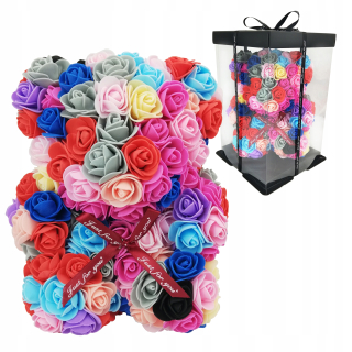 Medvedík lístkov dúhových pestrej 25cm + box