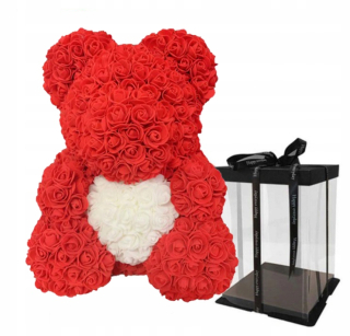 Medveď s ružami s bielym srdcom ROSE MEDVEĎ 40 cm BOX