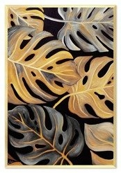 Monstera obrázok maľovaný v zlatom ráme, 63x93 cm