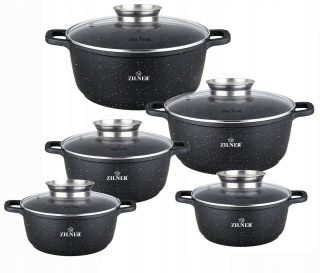 Súprava hrncov - Sada hliníkových hrncov Zilner PREMIUM BLACK, 10 ks.